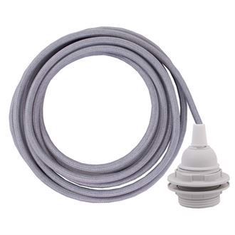 Pale grey cable 3 m. w/plastic lamp holder w/2 rings E27