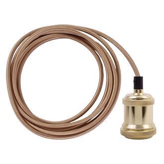 Gold cable 3 m. w/brass lamp holder E27