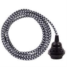 Black Pepita cable 3 m. w/bakelite lamp holder w/2 rings E27