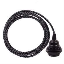 Grey Pepita cable 3 m. w/bakelite lamp holder w/2 rings E27