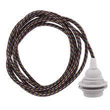 Black Multi cable 3 m. w/plastic lamp holder w/2 rings E27