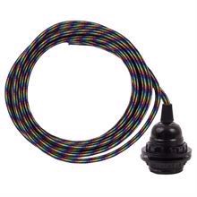 Black Rainbow cable 3 m. w/bakelite lamp holder w/2 rings E27