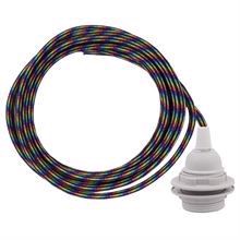 Black Rainbow cable 3 m. w/plastic lamp holder w/2 rings E27