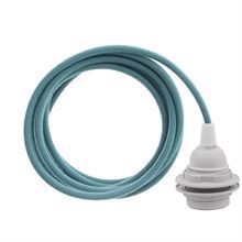 Dusty Ocean blue cable 3 m. w/plastic lamp holder w/2 rings E27