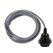 Dusty Black Snake cable 3 m. w/bakelite lamp holder w/2 rings E27