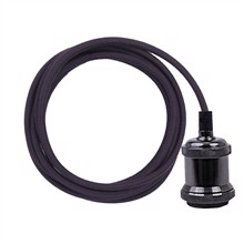 Dusty Deep purple cable 3 m. w/black metal lamp holder E27