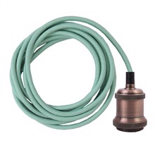 Dusty Pale turquoise cable 3 m. w/dark copper lamp holder E27