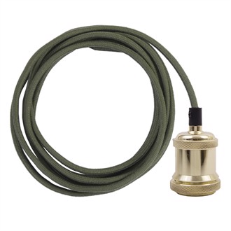 Dusty Army green cable 3 m. w/brass lamp holder E27