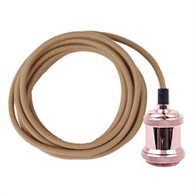 Dusty Latte cable 3 m. w/copper lamp holder E27