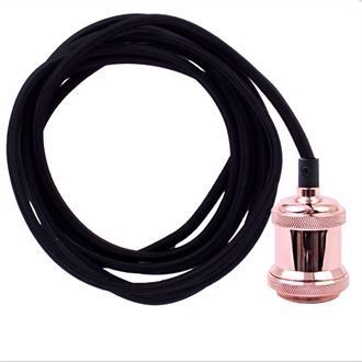 Black cable 3 m. w/copper lamp holder E27