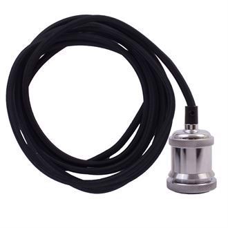 Black cable 3 m. w/chrome lamp holder E27