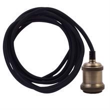 Black cable 3 m. w/dark brass lamp holder E27