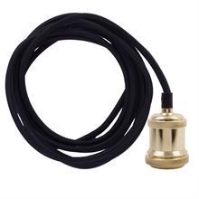 Black cable 3 m. w/brass lamp holder E27
