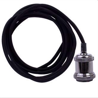 Black cable 3 m. w/black metal lamp holder E27