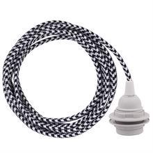 Black Pepita cable 3 m. w/plastic lamp holder w/2 rings E27