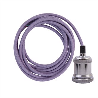 Dusty Lilac cable 3 m. w/chrome lamp holder E27