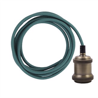 Dusty Petrol cable 3 m. w/dark brass lamp holder E27